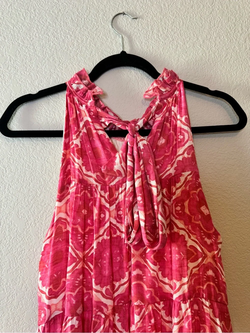 Indigo Soul Pink Floral Boho Tiered Maxi Dress Size Large